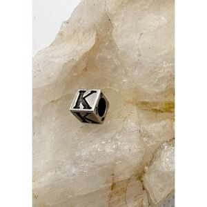 Vintage Sterling Silver Letter K Initial Cube Charm Bead HBC 925 European Style